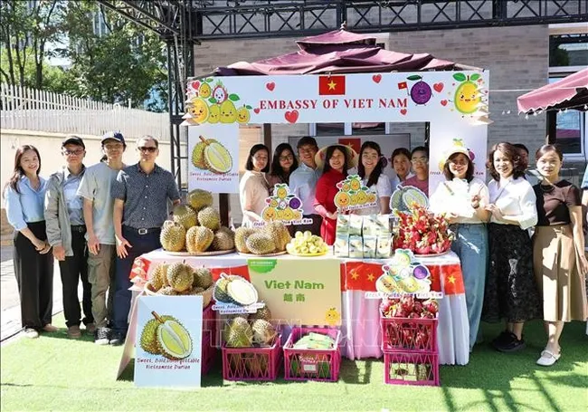 Durian booth of the Vietnamese Embassy in Beijing (Photo: VNA)