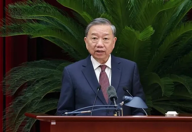 Party General Secretary To Lam speaks at the closing ceremony of the 12th plenum of the 13th Party Central Committee in Hanoi on July 19. (Photo: VNA)