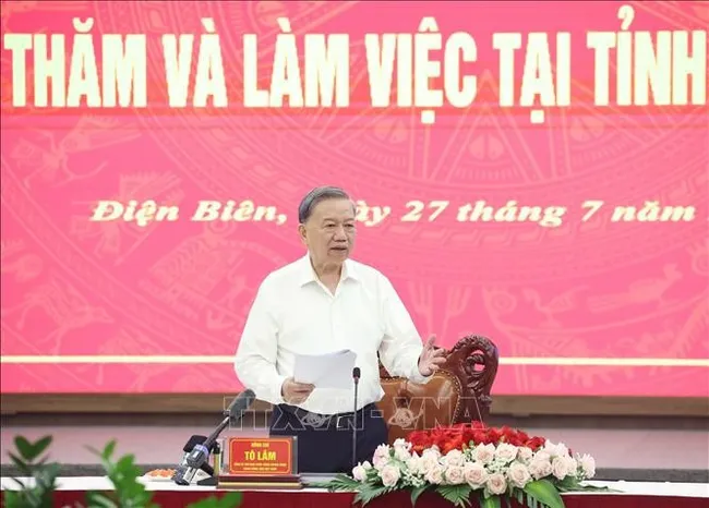 Party General Secretary To Lam speaks at a working session with the Party Committee of Dien Bien on July 27. (Photo: VNA)
