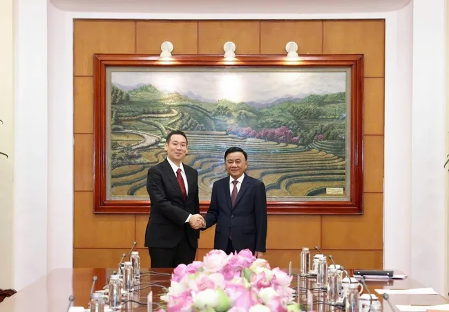 Permanent member of the Communist Party of Vietnam (CPV) Central Committee's Secretariat Tran Cam Tu (R) and Tanaka Yu, vice chairman of the Presidium and acting head of the Secretariat of the Japanese Communist Party (JCP) Central Committee (Photo: VNA)