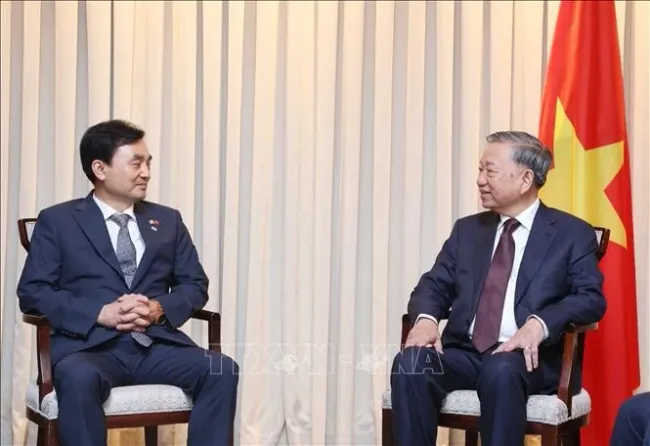 Party General Secretary To Lam (right) and Chairman of the Republic of Korea (RoK)–Viet Nam Parliamentary Friendship Group Ahn Gyu-back (Photo: VNA)