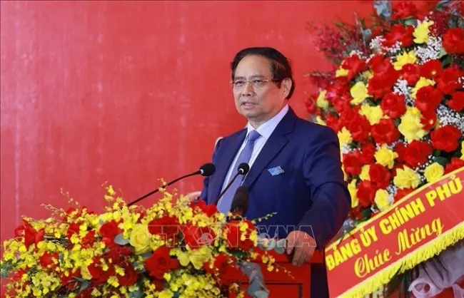 Prime Minister Pham Minh Chinh addresses the 4th Party Congress of the EVN Party Organisation for the 2025–2030 tenure held in Ha Noi on August 10 (Photo: VNA)