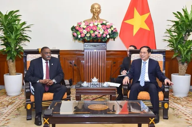 On November 14, 2022, Vietnamese Minister of Foreign Affairs Bui Thanh Son hosts a reception for Secretary of State for Foreign Affairs of Angola Domingos Vieira Lopes. (Photo: Ministry of Foreign Affairs)