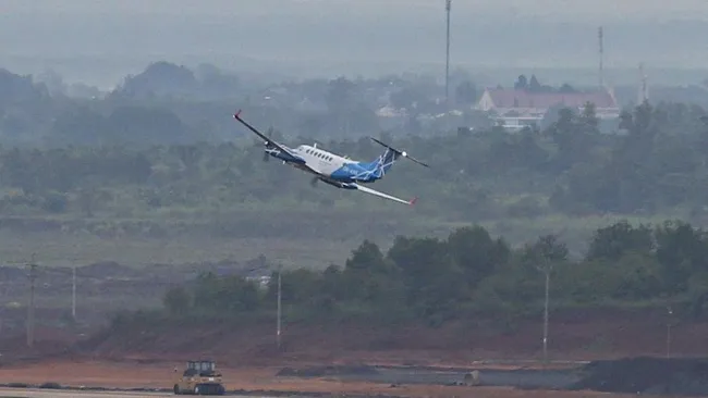 A Beechcraft KingAir 300 series calibration aircraft at Long Thanh Airport.