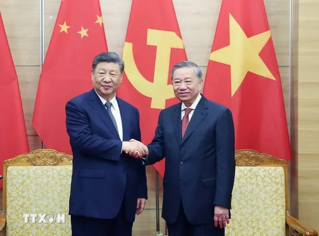 Party General Secretary To Lam (R) and Chinese Party General Secretary and President Xi Jinping. (Photo: VNA)