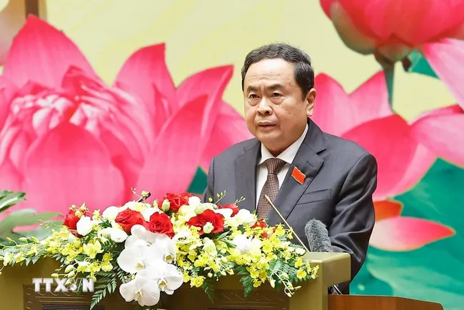Secretary of the National Assembly Party Committee, Chairman of the National Assembly Tran Thanh Man delivers the opening speech of the congress. (Photo: VNA)