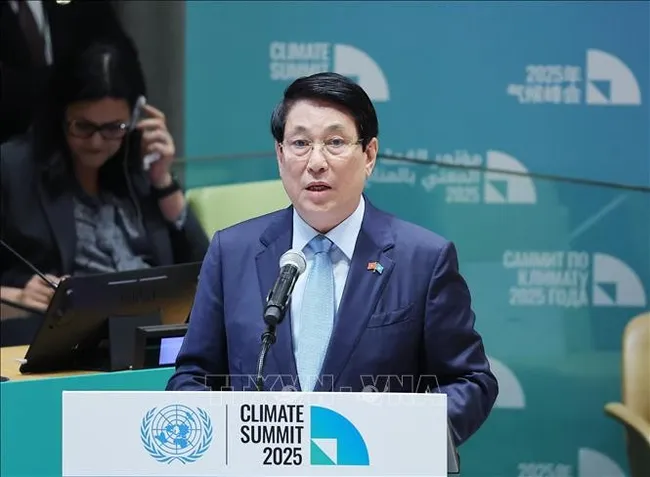 President Luong Cuong addresses the Special High-Level Event on Climate Action in New York on September 24. (Photo: VNA)