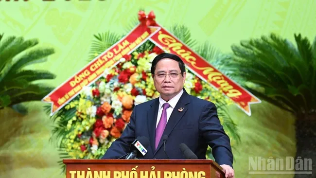 Prime Minister Pham Minh Chinh addresses the first Party Congress of Hai Phong city, the 2025–2030 tenure, on September 27, 2025. (Photo: Tran Hai)