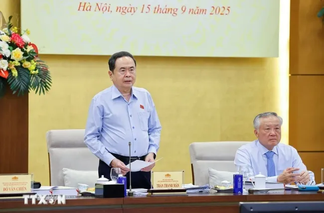 National Assembly Chairman Tran Thanh Man speaks at the National Election Council's second meeting (Photo: VNA)