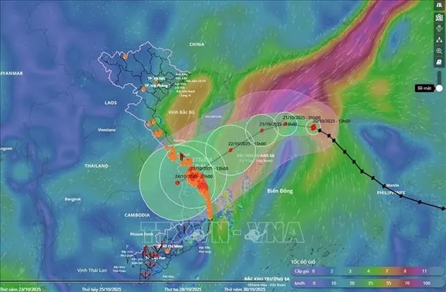 The moving direction of Typhoon Fengshen (Photo published by VNA)