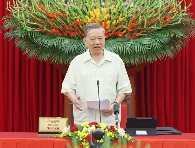 Party General Secretary To Lam speaks at the meeting. (Photo: VNA)