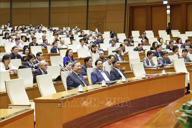 Party General Secretary To Lam, Prime Minister Pham Minh Chinh and delegates attending the session (Photo: VNA)