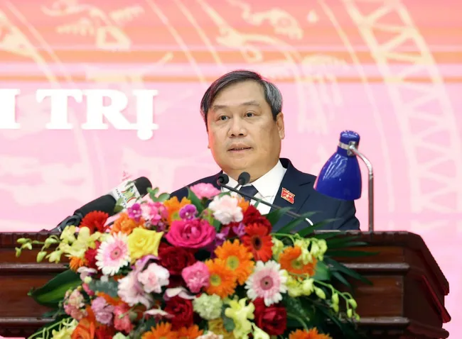 Deputy Secretary of the Hanoi Party Committee for the 2025–2030 term Vu Dai Thang delivers his inaugural remarks (Photo: VNA)
