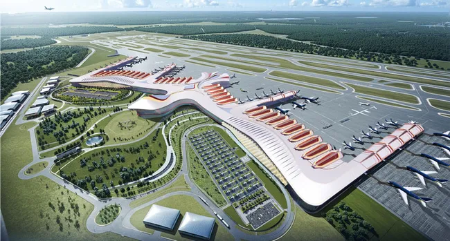 A graphic image of a terminal of Phu Quoc International Airport.