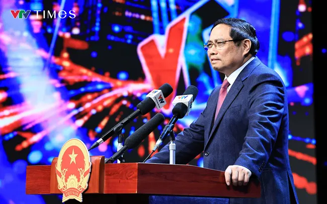 Prime Minister Pham Minh Chinh speaks at the conference reviewing the 2025 performance and outlining tasks for this year of Vietnam Television (VTV) on January 10.