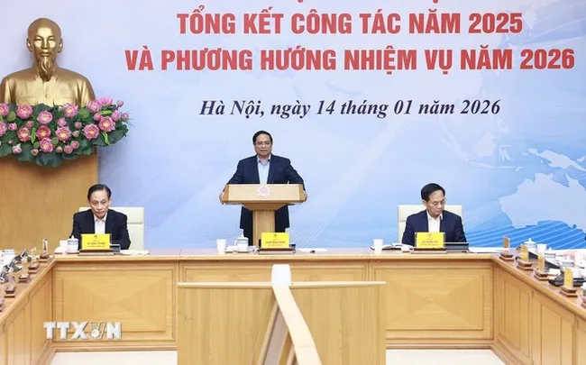 Prime Minister Pham Minh Chinh chairs meeting of National Steering Committee for International Integration. (Photo: VPG)