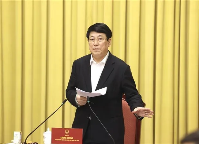 State President Luong Cuong speaks at the working session with the Presidential Office on January 27, 2026 (Photo: VNA)