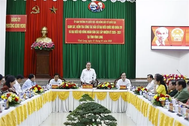 National Assembly Chairman Tran Thanh Man speaks at the working session with the Vinh Long provincial Election Committee on January 31. (Photo: VNA)