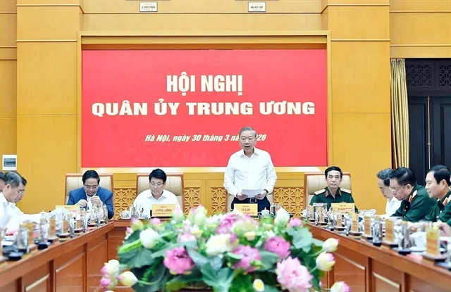 Party General Secretary To Lam addresses the Central Military Commission's meeting in Ha Noi on March 30. (Photo: VNA)
