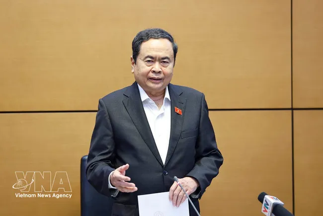National Assembly (NA) Chairman Tran Thanh Man speaks at the meeting. (Photo: VNA)