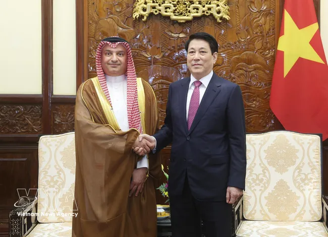 State President Luong Cuong (R) receives Cambodian Ambassador to Vietnam Touch Pharat in Hanoi on March 18. (Photo: VNA)