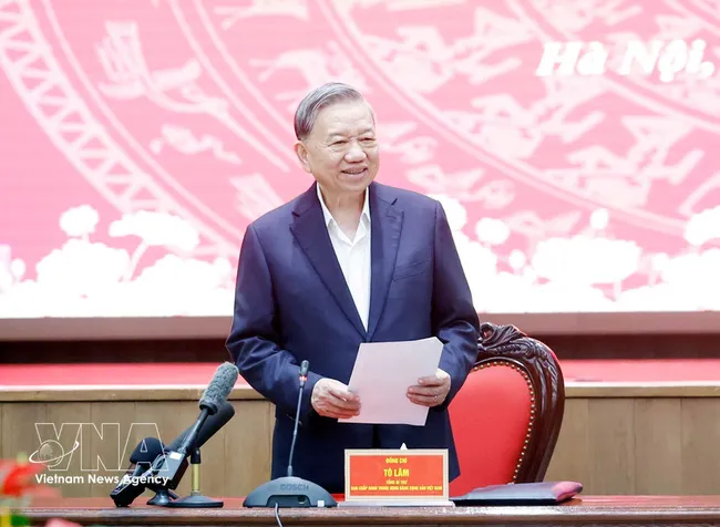 Party General Secretary To Lam speaks at the conference announcing the inspection and supervision for the Hanoi Party Committee on March 6. (Photo: VNA)