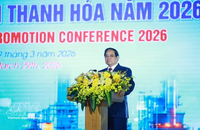 Prime Minister Pham Minh Chinh addresses the Thanh Hoa investment promotion conference held on March 29. (Photo: VNA)