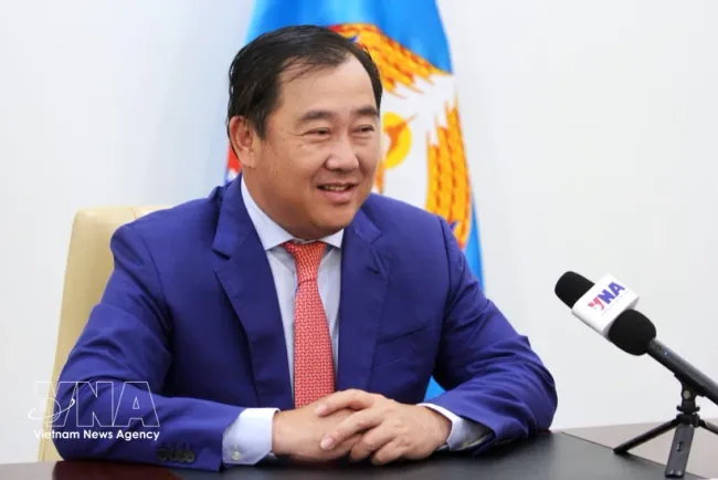 Suos Yara, First Vice Chairman of the External Relations Commission of Cambodian People's Party (CPP) and spokesperson for the CPP, in an interview granted to the Vietnam News Agency (Photo: VNA)