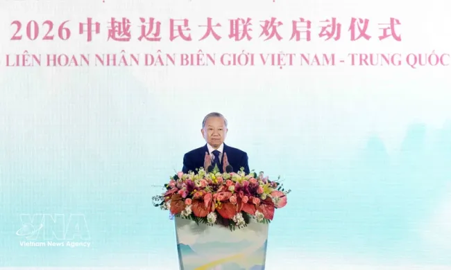 General Secretary of the Communist Party of Vietnam Central Committee and State President To Lam speaks at the launch ceremony of the Vietnam–China Border People’s Festival 2026 on April 17 in Nanning city of Guangxi as part of his state visit to China. (Photo: VNA)