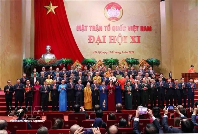 The Presidium of the Vietnam Fatherland Front (VFF) Central Committee for the 2026-2031 tenure makes debut on May 13, 2026. (Photo: VNA)