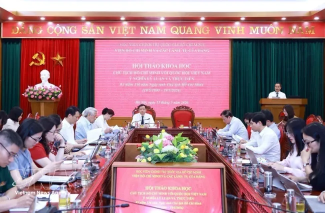 A view of the scientific seminar, hosted by the Institute of Ho Chi Minh and Party Leaders under the Ho Chi Minh National Academy of Politics in Hanoi on May 15, 2026. (Photo: VNA)