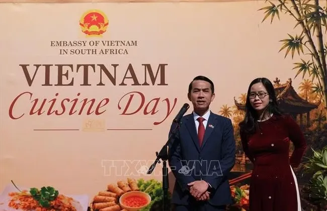 Vietnamese Ambassador to South Africa Hoang Sy Cuong delivers the opening remarks at the event. (Photo: VNA)