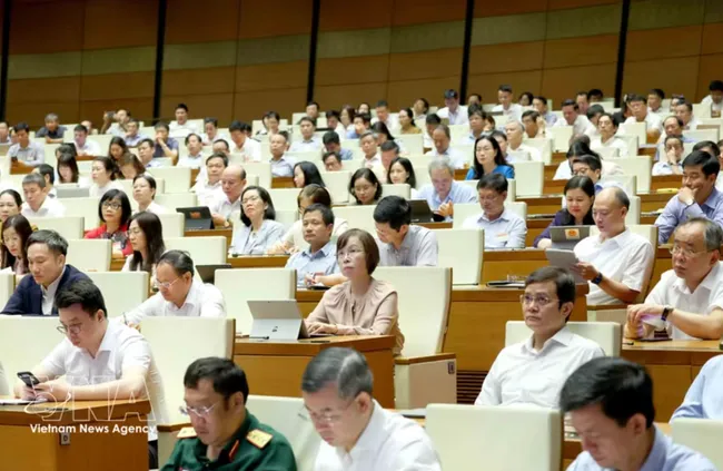 Officials attend the July 1 conference reviewing the one-year implementation of the overall organisational model of the political system and the three-tier administration model. (Photo: VNA)