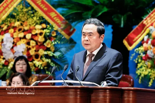 NA Chairman Tran Thanh Man addresses the 14th National Congress of the Vietnam Women's Union on June 18. (Photo: VNA)