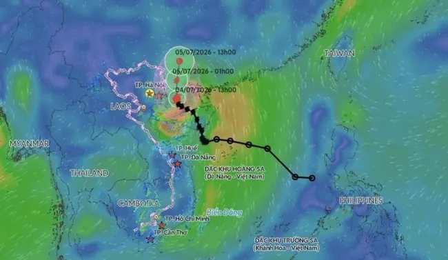 The projected path of Storm No. 1 (Maysak) as of 2:00 pm on July 4. (Photo published by VNA)