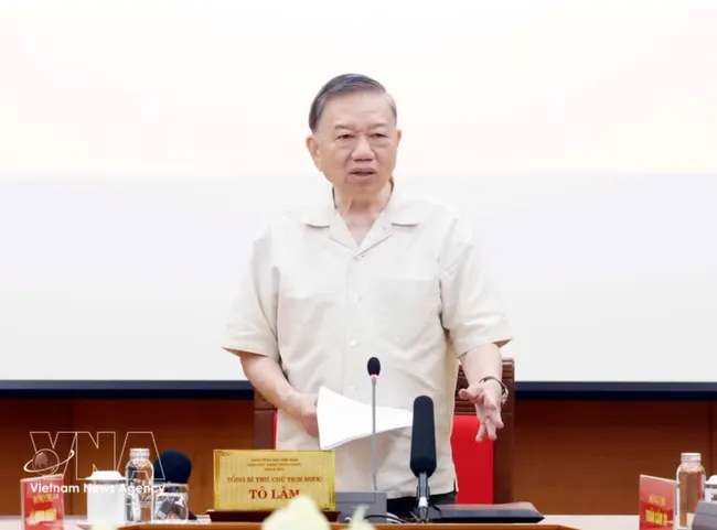 Party General Secretary and State President To Lam speaks at the second session of the Central Steering Committee for Vietnamese culture development in Hanoi on July 13. (Photo: VNA)