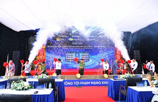 The groundbreaking ceremony of the headquarters of the Regional Counter Cybercrime Hub for Asia-Pacific at the Hoa Lac Hi-Tech Park in Hanoi on July 10, 2026. (Photo: VNA)