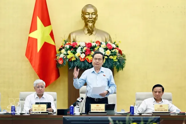 NA Chairman Tran Thanh Man speaks at the mid-year review conference between NA leaders, the NA's agencies and the NA Office on July 6. (Photo: VNA)