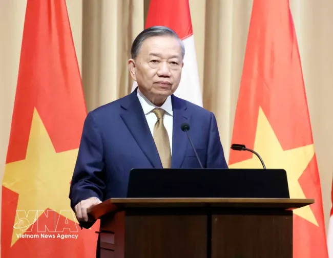 General Secretary of the Communist Party of Vietnam Central Committee and President To Lam delivers a policy speech on the Vietnam–Canada Strategic Partnership at the Parliament of Canada in Ottawa on September 24 afternoon (local time). (Photo: VNA)