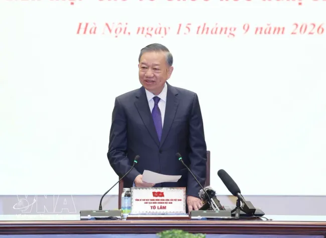 General Secretary of the Communist Party of Vietnam Central Committee and President To Lam speaks at the meeting with the 7th-term Executive Committee of the Vietnam Union of Friendship Organisations (VUFO) on September 15. (Photo: VNA)