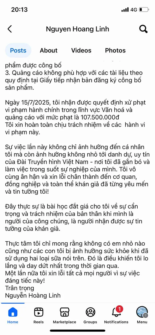MC Ho&agrave;ng Linh c&ocirc;ng khai xin lỗi kh&aacute;n giả v&igrave; đ&atilde; "trở th&agrave;nh cầu nối cho h&agrave;ng giả" - Ảnh 3.