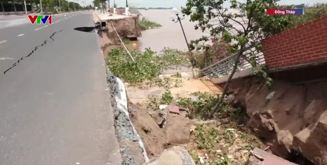 Đồng Tháp: Sạt lở nghiêm trọng bờ kè thượng nguồn sông Tiền - Ảnh 3.