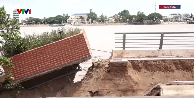 Đồng Tháp: Sạt lở nghiêm trọng bờ kè thượng nguồn sông Tiền - Ảnh 2.