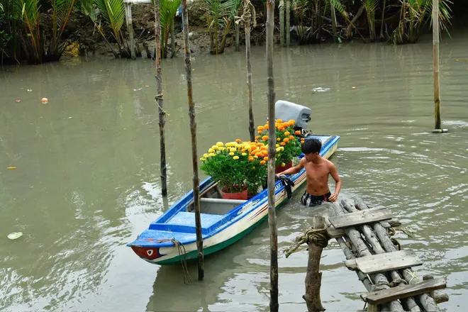 Chợ hoa Tết b&ecirc;n "bến muối" v&agrave; ng&agrave;y Xu&acirc;n ở ấp đảo Thiềng Liềng - Ảnh 2.