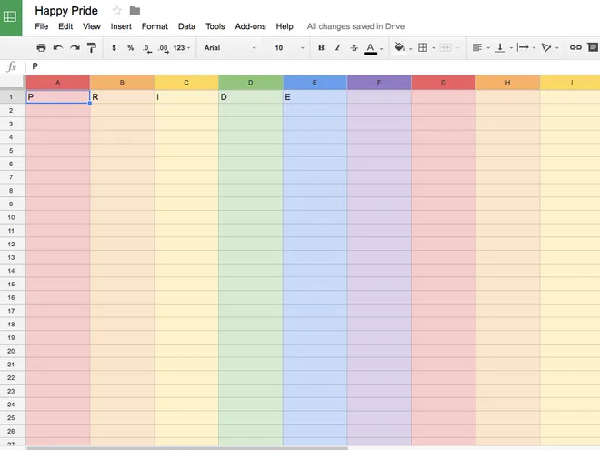 Mẹo biến trang tính Google Sheet thành bảng màu cầu vồng - Ảnh 2. Mẹo biến trang tính Google Sheet thành bảng màu cầu vồng - Ảnh 2.