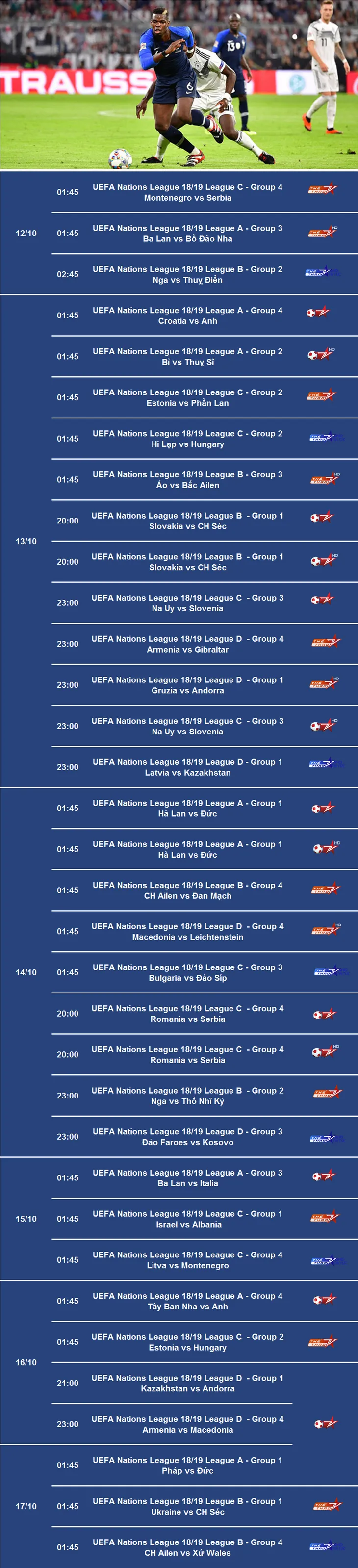 Lịch tường thuật trực tiếp bóng đá UEFA Nations League trên VTVcab từ 12/10 – 17/10 - Ảnh 2. Lịch tường thuật trực tiếp bóng đá UEFA Nations League trên VTVcab từ 12/10 – 17/10 - Ảnh 2.