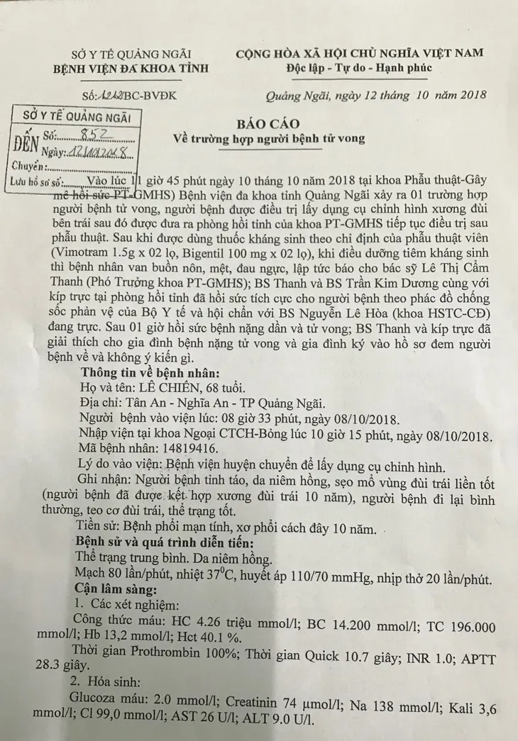 Người đàn ông tử vong sau khi được mổ tháo dụng cụ chỉnh hình - Ảnh 1. Người đàn ông tử vong sau khi được mổ tháo dụng cụ chỉnh hình - Ảnh 1.