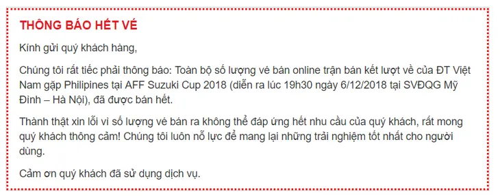 Hết vé trận Việt Nam - Philippines, VFF gửi lời xin lỗi người hâm mộ - Ảnh 1. Hết vé trận Việt Nam - Philippines, VFF gửi lời xin lỗi người hâm mộ - Ảnh 1.
