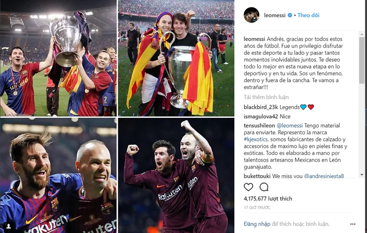Messi gửi lời tạm biệt tới Iniesta: Thật vinh hạnh khi được chơi bên cạnh anh! - Ảnh 1. Messi gửi lời tạm biệt tới Iniesta: Thật vinh hạnh khi được chơi bên cạnh anh! - Ảnh 1.