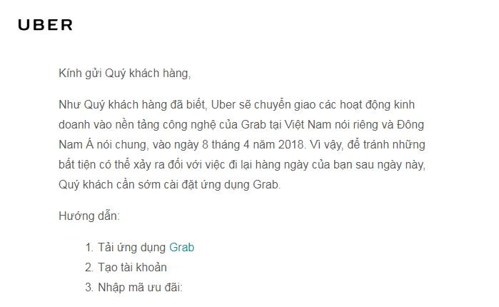Uber gửi thư chia tay khách hàng Việt - Ảnh 1. Uber gửi thư chia tay khách hàng Việt - Ảnh 1.